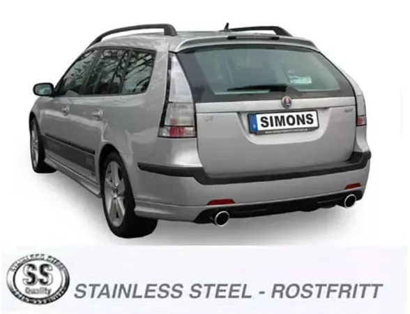 Simons Edelstahl Duplex Sportauspuffanlage 100 mm Rund für SAAB 9-3 Turbo (58L Tank )