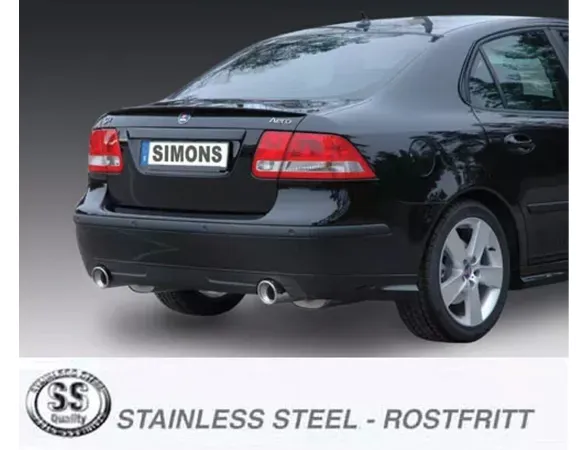Simons Edelstahl Duplex Sportauspuffanlage 100 mm Rund für SAAB 9-3 Turbo (61L Tank )