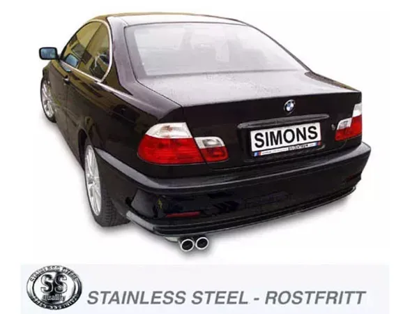 Simons Edelstahl Sportauspuff 2x70 mm für BMW 320i, 323i, 328i E46 M52 mit EG-Genehmigung (eintragungsfrei)