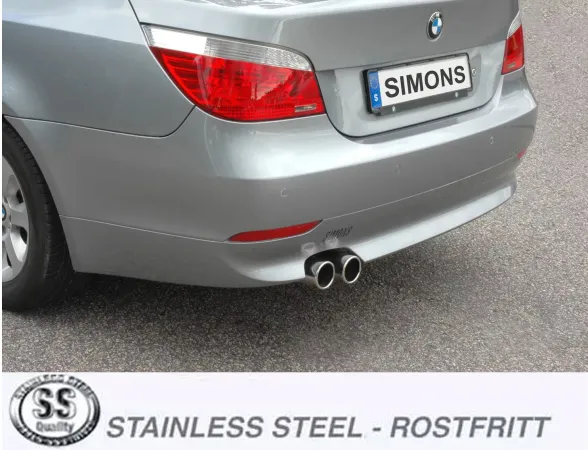 Simons Edelstahl Sportauspuffanlage 2x 80mm Rund für BMW 5er E60 520i, 523i, 525i, 530i limousine