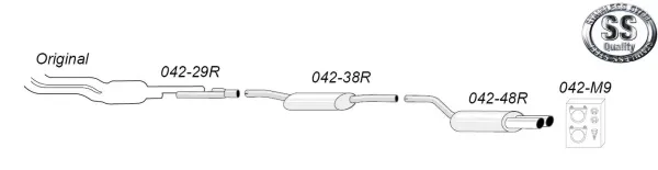 Simons Edelstahl Sportauspuffanlage 2x80 mm für Audi A4 (B5) Quattro Limousine/Avant/Kombi 2,4/2,6/2,8 EG-Genehmigung