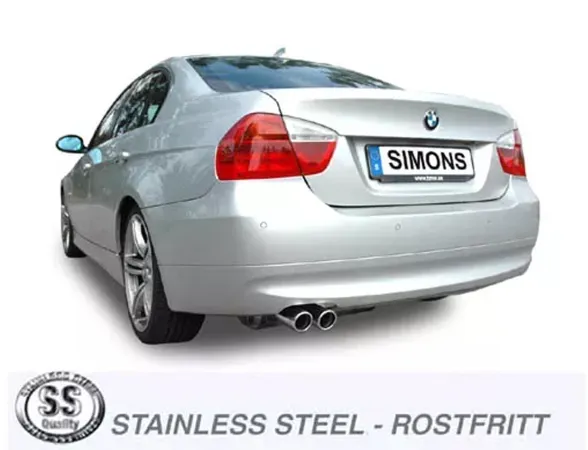 Simons Edelstahl Sportauspuffanlage 2x80 mm für BMW E90 323, 325, 325ix, 330i, 330ix mit EG-Genehmigung (eintragungsfrei)
