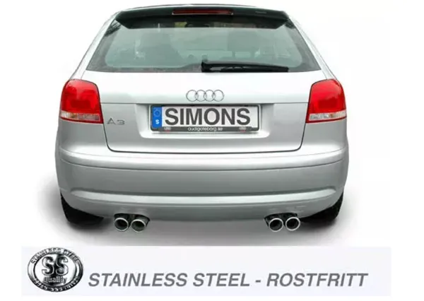 Simons Edelstahl Sportendtopf Duplex L+R 2x80 mm für Audi A3 (8P) 2WD 1.4TFSi/2.0TFSi EG-Genehmigung